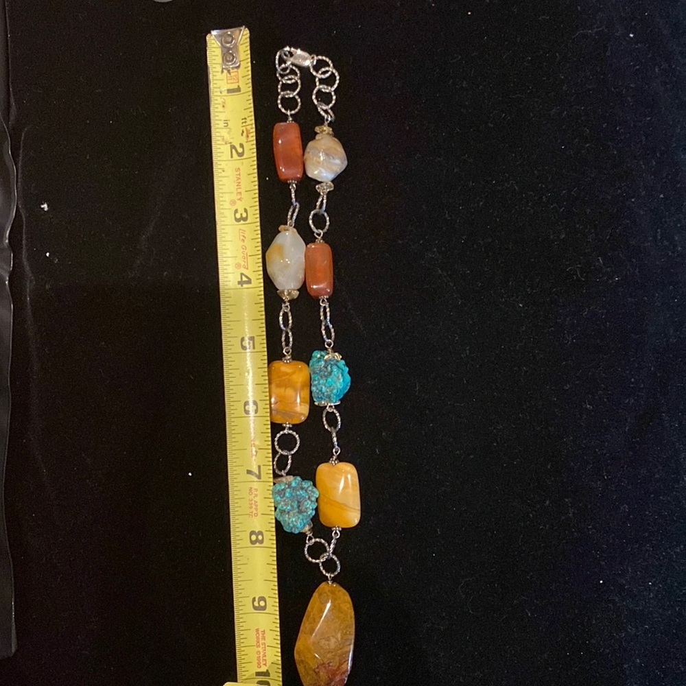 Custom made semi precious stone necklace with rope, twisted silver link, spacers